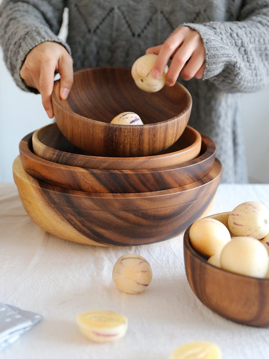 Wooden Salad & Fruit Bowl – Natural Serving Bowl for Home or Restaurant