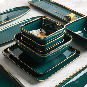 Nordic Gold-Trimmed Ceramic Set