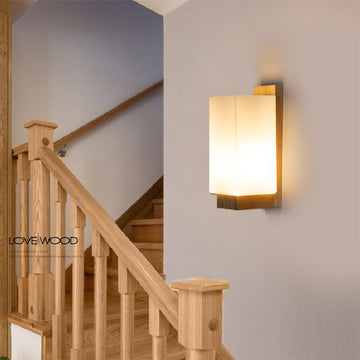 Japanese Wooden Bedside Wall Lamp